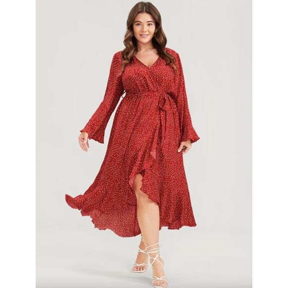 BloomChic Dresses & Skirts - BloomChic Polka Dot Wrap Dress 6X 30 NWT Ruffle Belted Midi